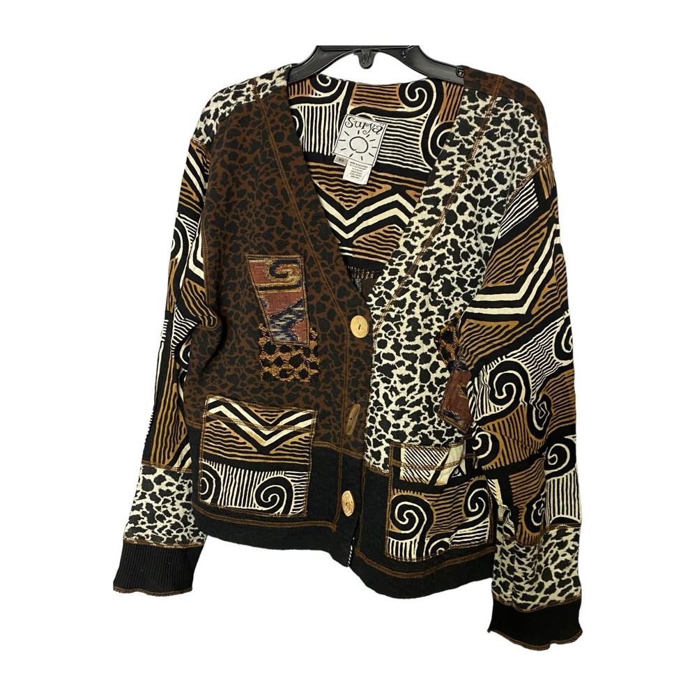 Surya Jacket XS Zebra Africa Leopard Animal Print Knit Cotton Mixed Pattern Boho
